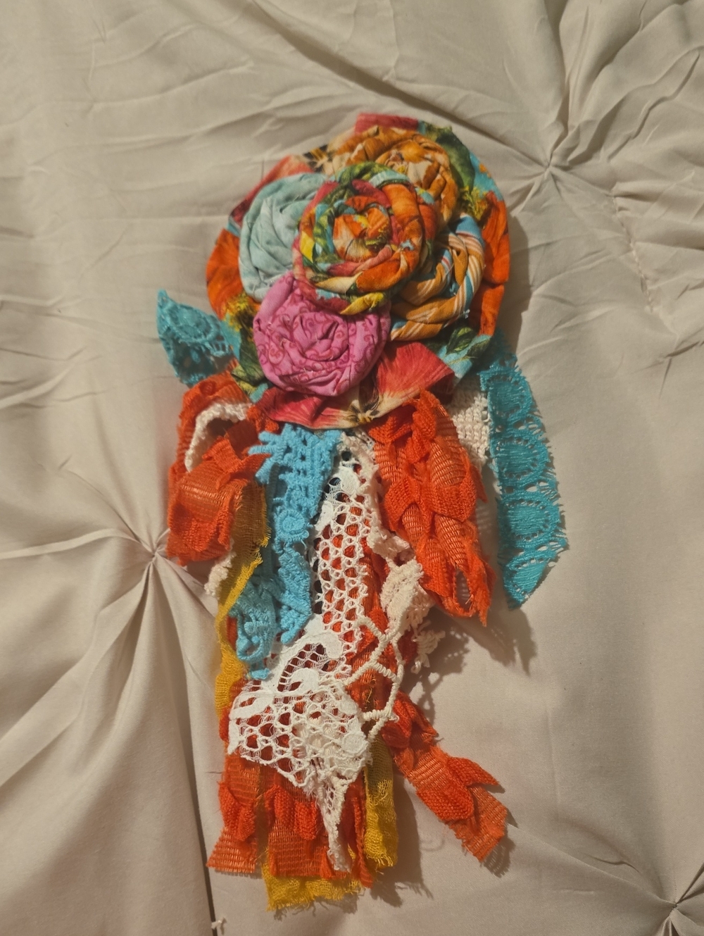 Handcrafted Multicolor Fabric Flower Brooch - Women Accessories